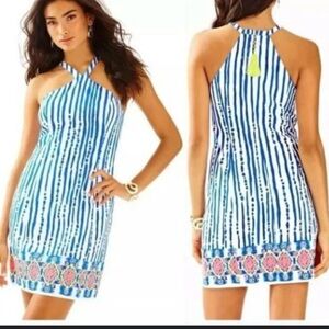 Lilly Pulitzer Blue and White Striped Halter Dress
